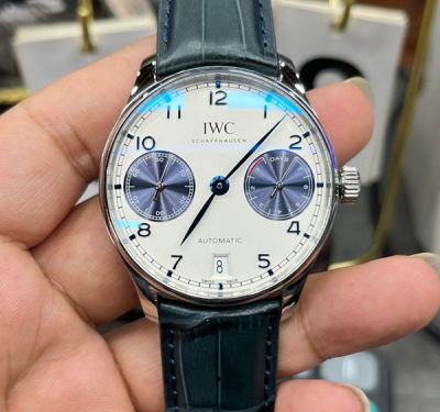 IWC Portugieser Seven-day Power Reserve Panda Eyes Blue Leather Strap Watch